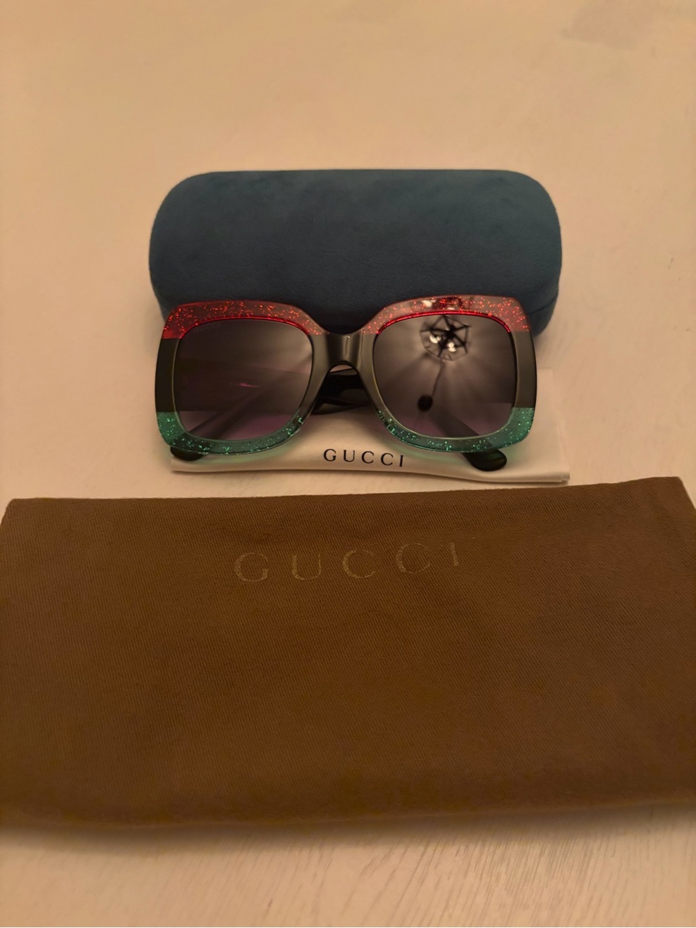 Gucci Women's Glitter Square Sunglasses in Red & Green